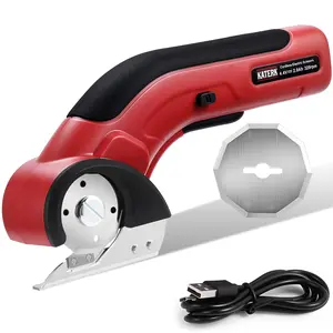 Katerk Electric Cardboard Cutter 4.4V, Cordless Electric Scissor with 2pcs Self-Sharpening Blade USB Rechargeable Safety Lock, Power Rotary Box Cutter for Fabric, Carpet, Plastic