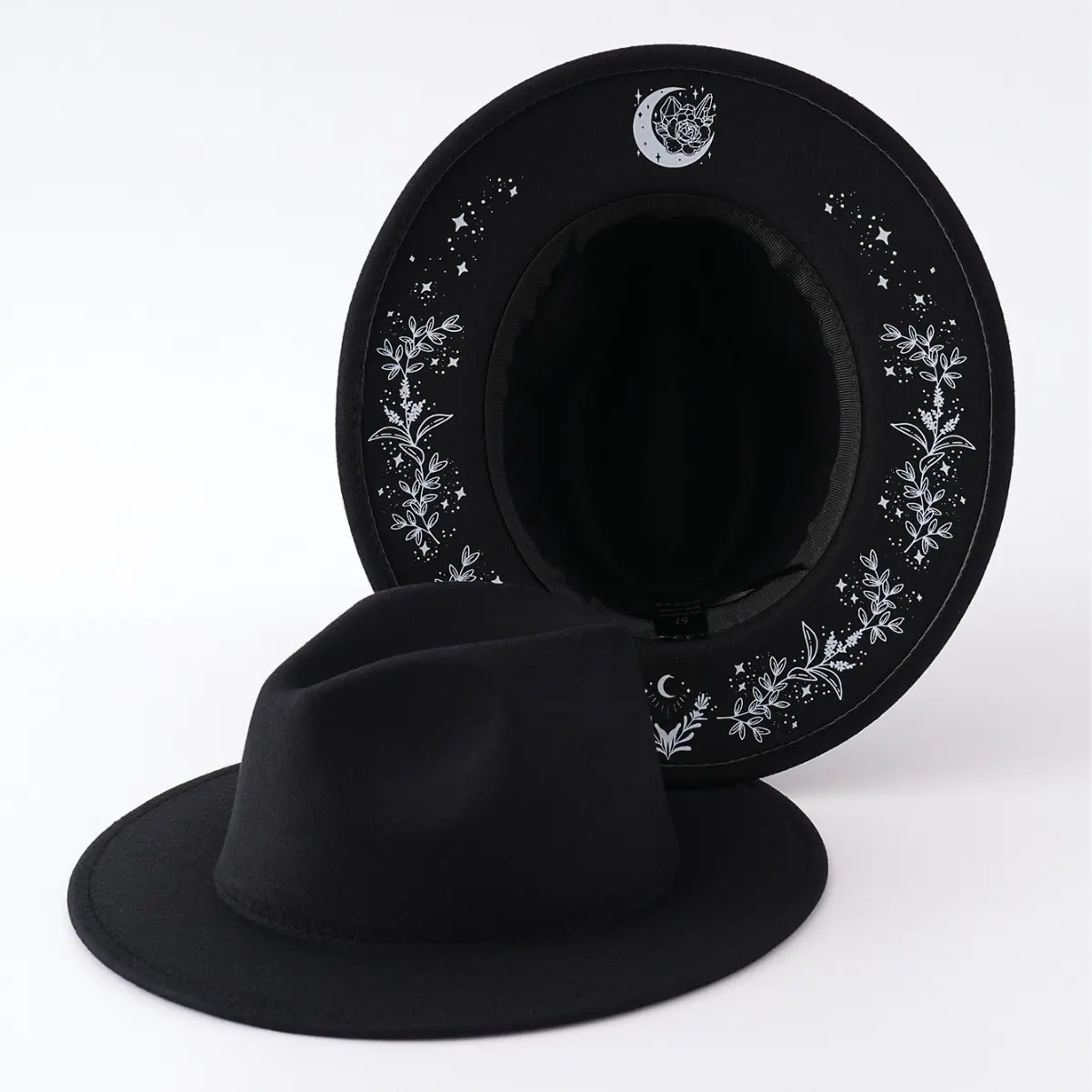 Y2K Retro Gothic Witch Hat Printed Polyester Felt Intricate Pentagram Lace Trim Lightweight Hand Washable Perfect for Halloween & Christmas