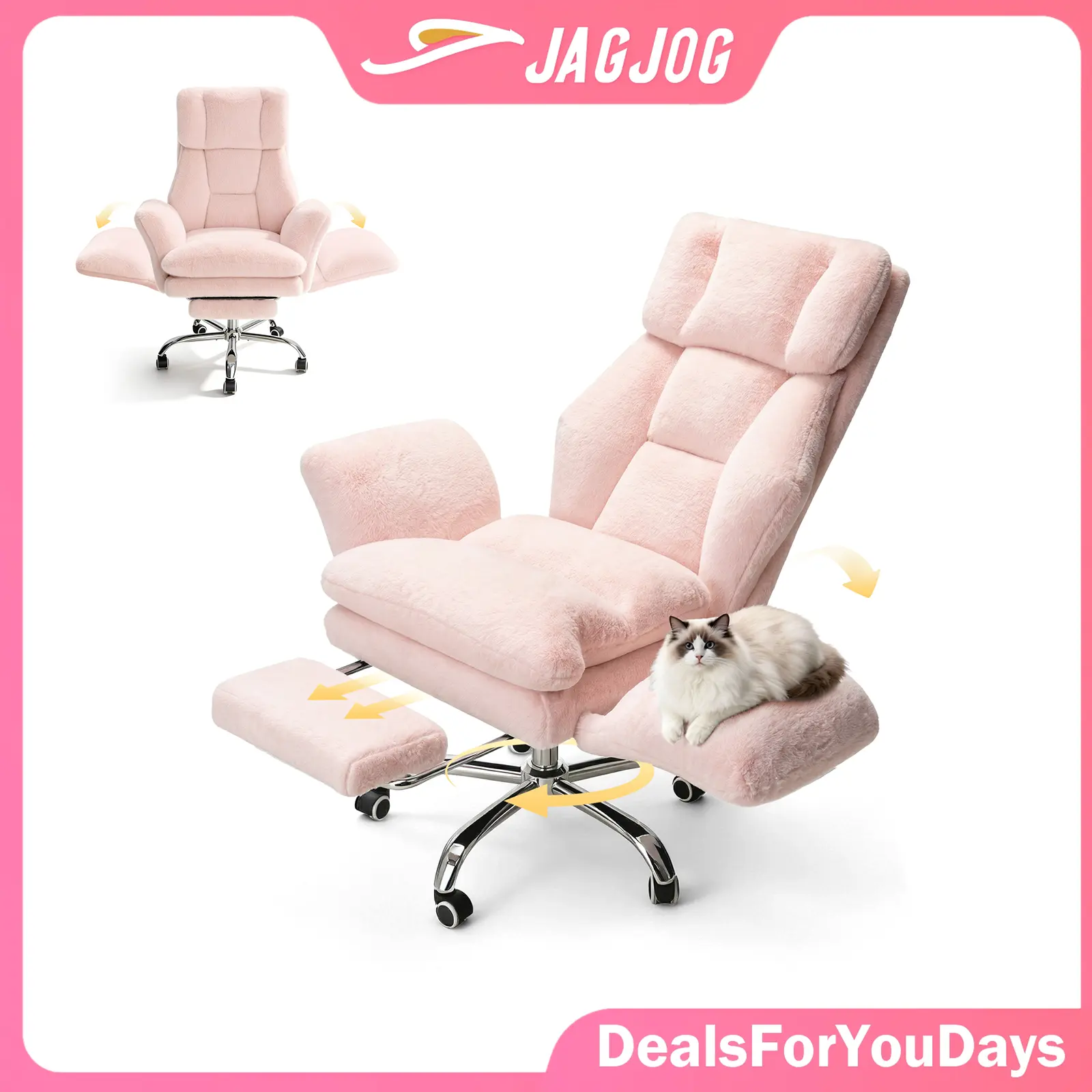【Pink】Big and Tall Office Chair, Cloud Plush Swivel Desk Chair with 6-Level Adjustable Armrests, Home Ergonomic Executive Office Chair for Work, Gaming summerwins DealsForYouDays