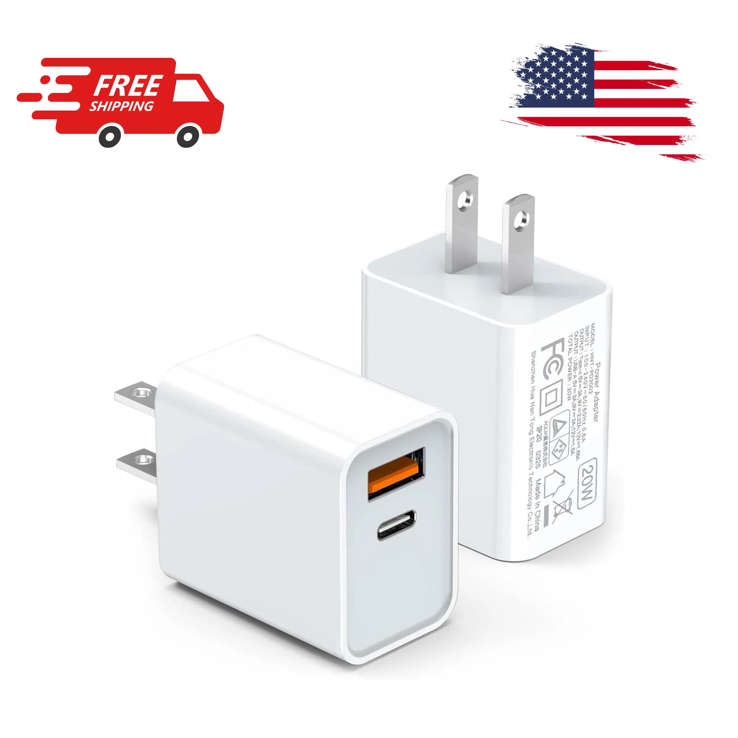 USB C Wall Charger Block 20W, 2-Pack Dual Port