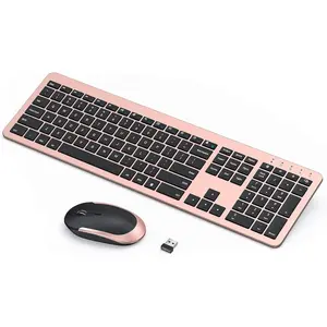 Seenda Wireless Keyboard and Mouse Combo, Rechargeable Quiet Keyboard Mouse, Sleek and Ultra Thin Design, Full-Size with Number Pad for Windows, Laptop, PC, Notebook, Desktop (Rose Gold & Black) seenda
