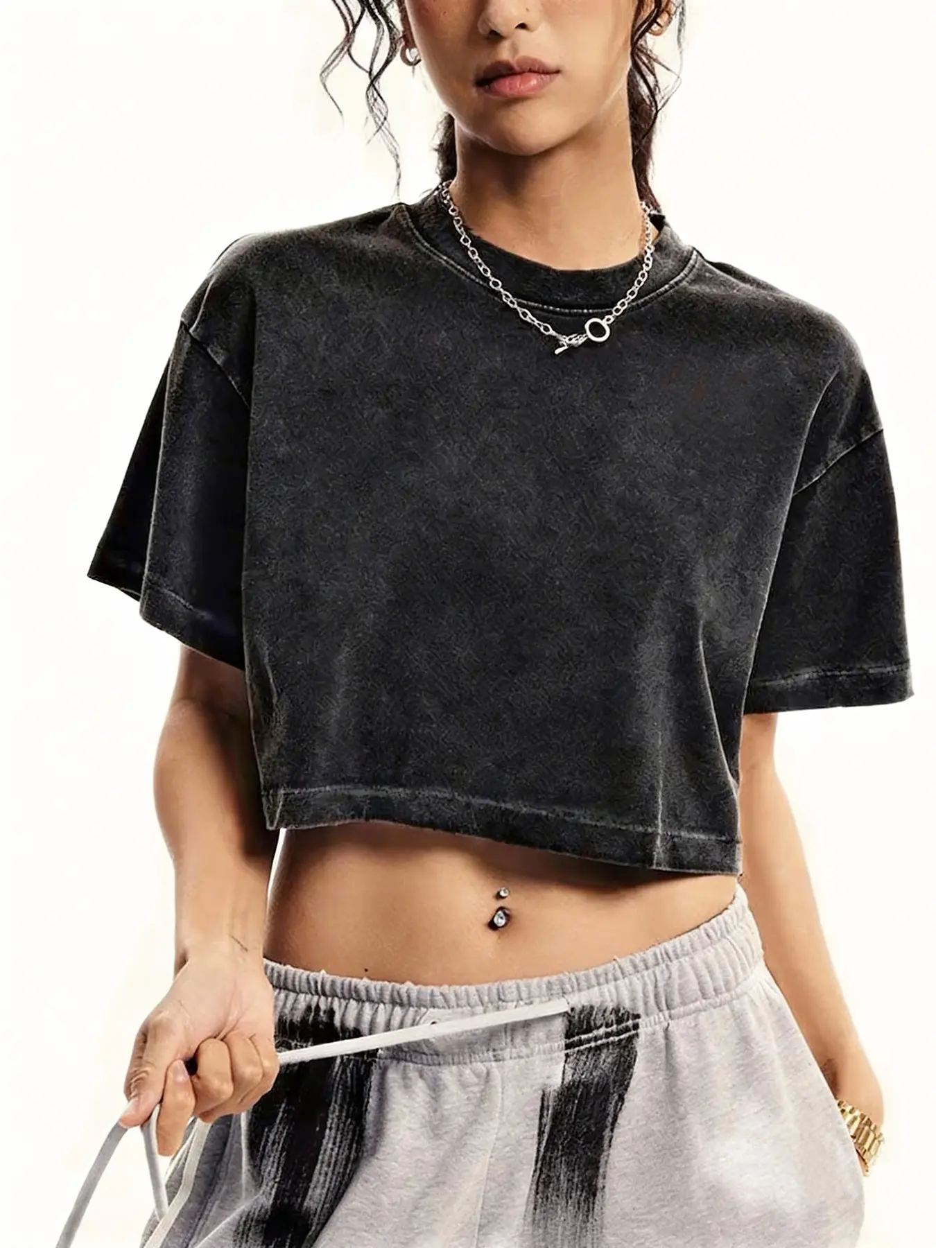 Women's Vintage Casual Chic Streetwear Crop Top Short Sleeve, Summer Casual Round Neck Loose Fit Basic Shirt, Suitable for Daily Commute, Leisure, and Fitness, Womenswear Casual Trendy Tee