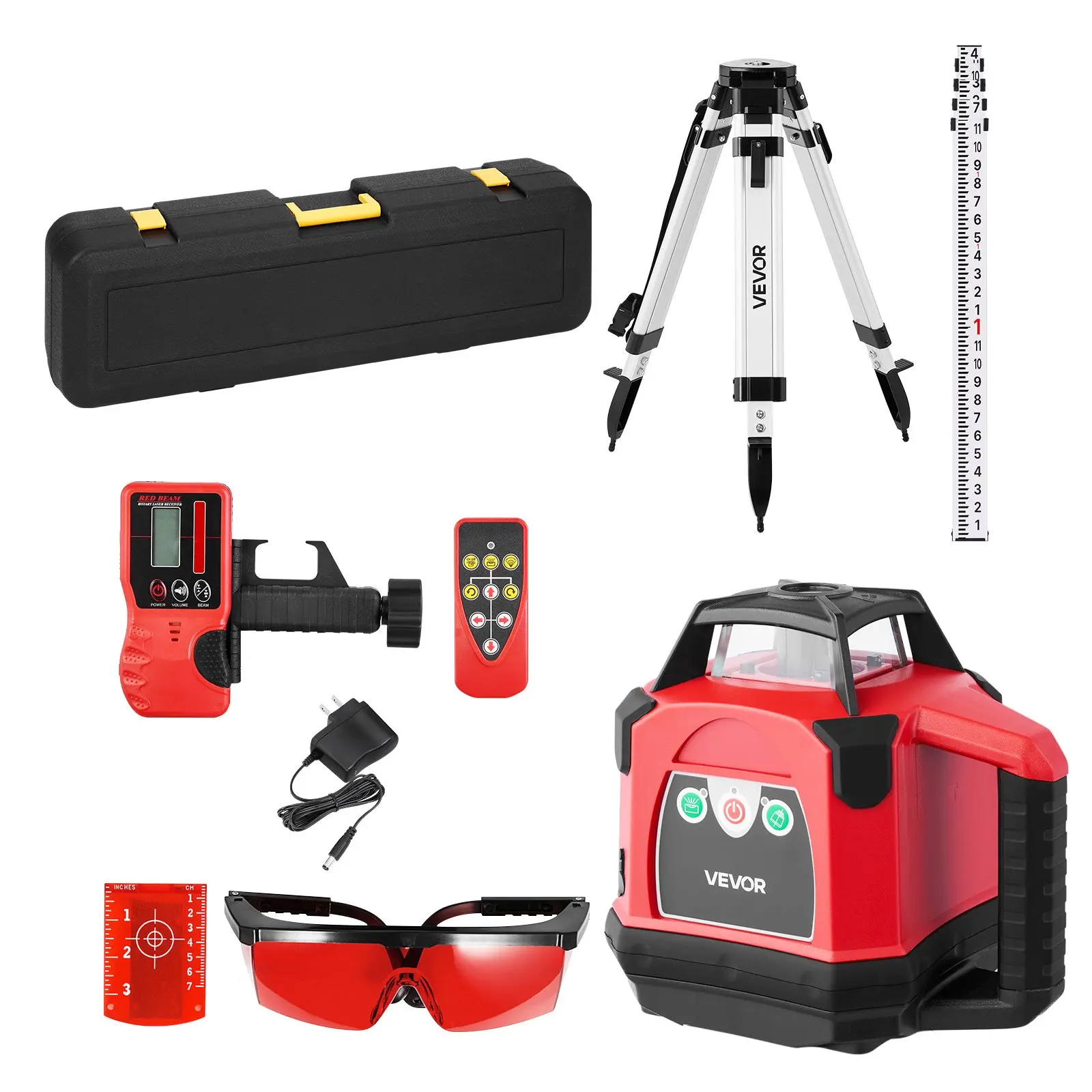 【FathersDayGift】VEVOR Rotary Laser Level Kit, 2650ft 360-Degree Self Leveling Red Horizontal Laser Transit,with Heavy-duty Tripod, Receiver, Remote Control, Toolcase, IP66 Waterproof, 0.06in/100ft for ConstructionSummervibes