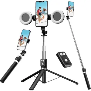 Selfie Stick Tripod with Fill Light, Phone Selfie Stick,Durable Stainless Steel Design,Bluetooth Remote Control,and Stable Three