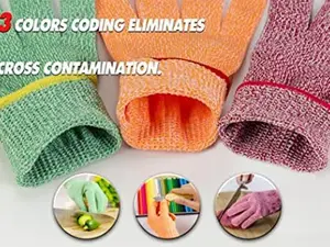 J H 3 Color Cut Resistant Gloves Red For Meat, Green For Veg, Yellow For Fruit- High Performance Cut Level 5, Food Grade No Cross Contam
