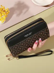 Classic wallet, large capacity clutch wallet with zipper, card clip with 8 slots and multiple compartments, elegant hand clutch