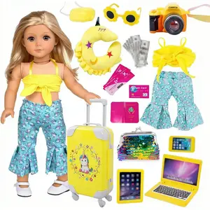 18 inch Doll Clothes and Accessories-Travel Suitcase Set with Fashion Outfit & Pretend Play Accessories Fit for 18" Girl Dolls (No Doll)