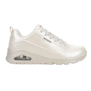 Skechers Womens Uno Galactic Gal Metallic Lace Up Sneakers Shoes Casual - Off White
