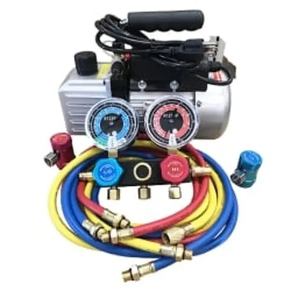 FJC R-1234yf Vacuum Pump & Aluminum Manifold Gauge Set (FJC9281YF) - Quick Connect, Spark Proof Pump, 27 lbs, 1 Set for Refrigerant Work