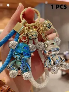 Bear Pendant Keychain with Handmade Rhinestones, Luxury Minimalist Style, Perfect for Men Women Kids, Bag Charm Car Key Chain Phone Strap, Keychain Attachment