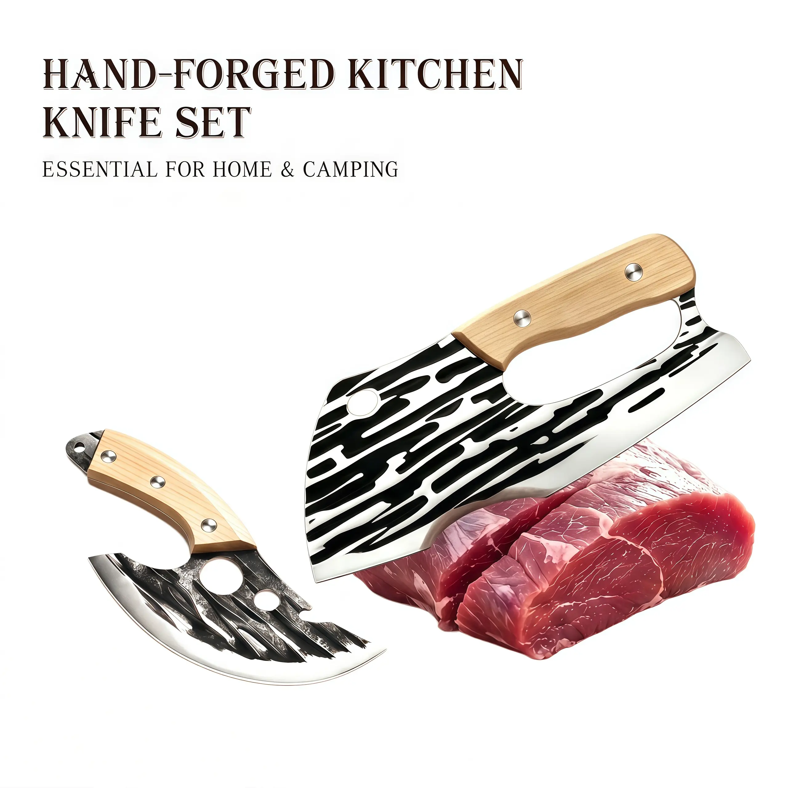 kitchen Meat Cleaver for Meat Cutting, Hand Forged Butcher Knife with Wood Handle, Full Tang Chopping Cleaver for Kitchen Outdoor BBQ Camping，Meat Cleaver for Meat Cutting, High Carbon Viking Knife, Full Tang Chef Kitchen Butcher Knife for Home