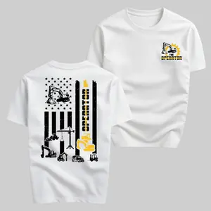 Heavy Equipment Operator T-Shirt Unisex Graphic Tee with Large Back Print American Flag Heavy Machinery Excavator Crane Bulldozer Design Small Chest Logo Vintage Streetwear Style-DK.X