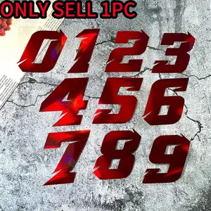1PC  Red Laser 0123456789 Number Motorcycle Sticker Decals Motorcycle Decoration Suitable for Body Scratch Occlusion  Bumper  Trunk Indoor and Outdoor Creative Waterproof and Durable Racing Style Coding Decorative Self-adhesive