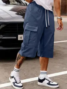 Men's Solid Color Drawstring Waist Cargo Shorts, Regular Fit Casual Comfy Pocket Design Shorts for Summer, Men's Bottoms for Daily Wear