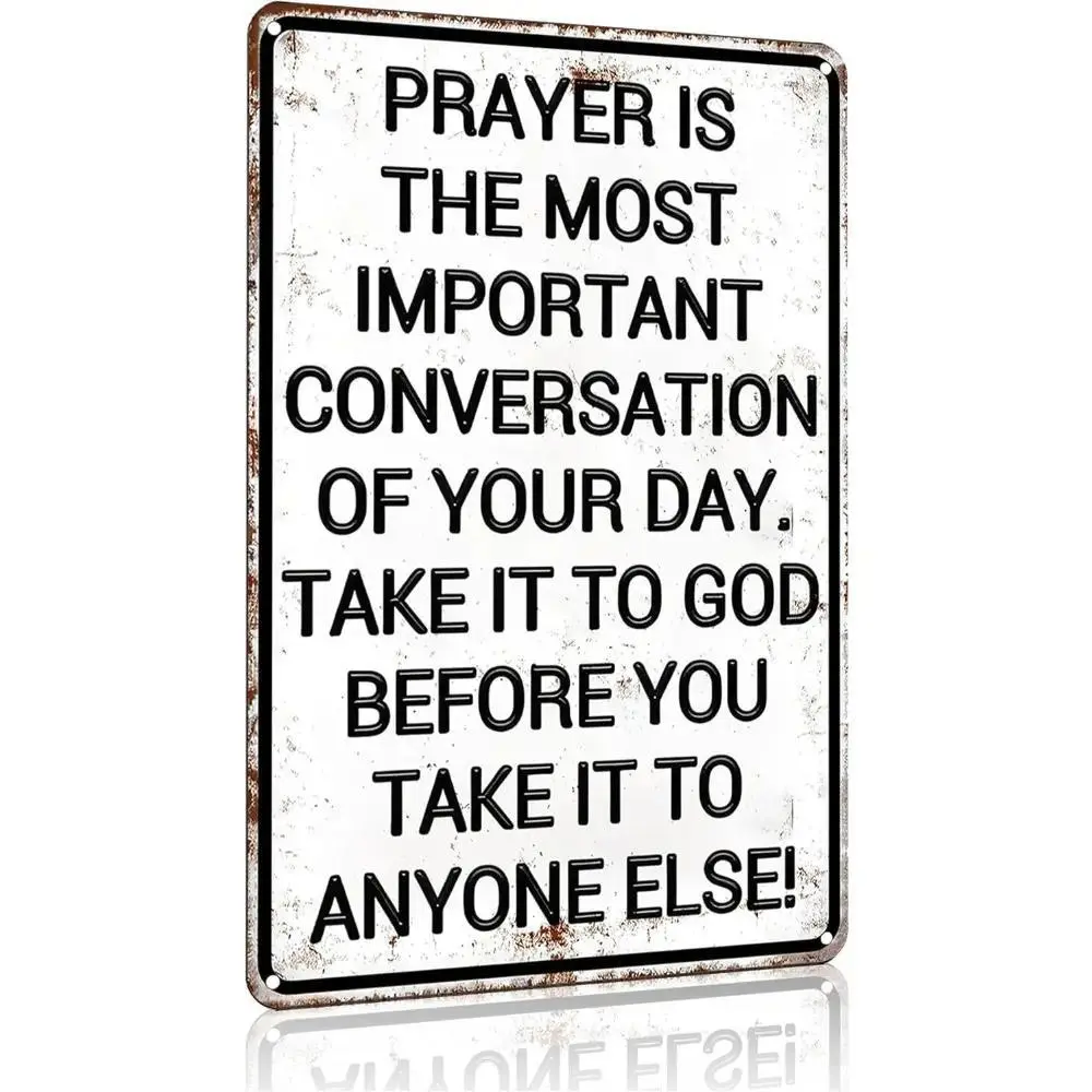 Christian Gifts for Men Women Prayer Is The Most Important Conversation of Your Day Vintage aluminum Sign Religious Metal Wall Art for Home Church Prayer Room Office Chapel Decor 8x12 Inch christian wall decor christian wall art religious wall art