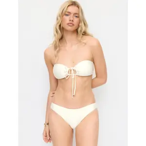 Cider Halter Neckline Shell Detail Ruched Tie Front Bandeau Low Rise Bikini Set
