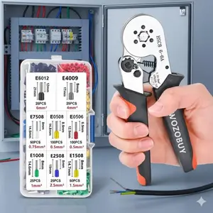 Professional Manual Crimping Tool Kit: Multi-Function Hardware Wire terminal Pliers, non-slip Ergonomic hand tools for automotive electrical Repair, Cable connectors, industrial 7 home electronics, Portable mini Crimper with Multi-spec dies.