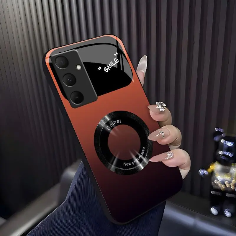 Gradient Glass Magnetic Smartphone Casing for Galaxy A35, Luxury Matte Shockproof Cellphone Accessory with Camera Lens & Screen Protector.666