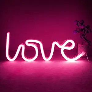 Love LED Neon Light, USB/  Heart Shaped Neon Sign Lamp, Decorative Night Light Wall Decor for Bedroom Living Room  Room Wedding Party Christmas (Love-P)
