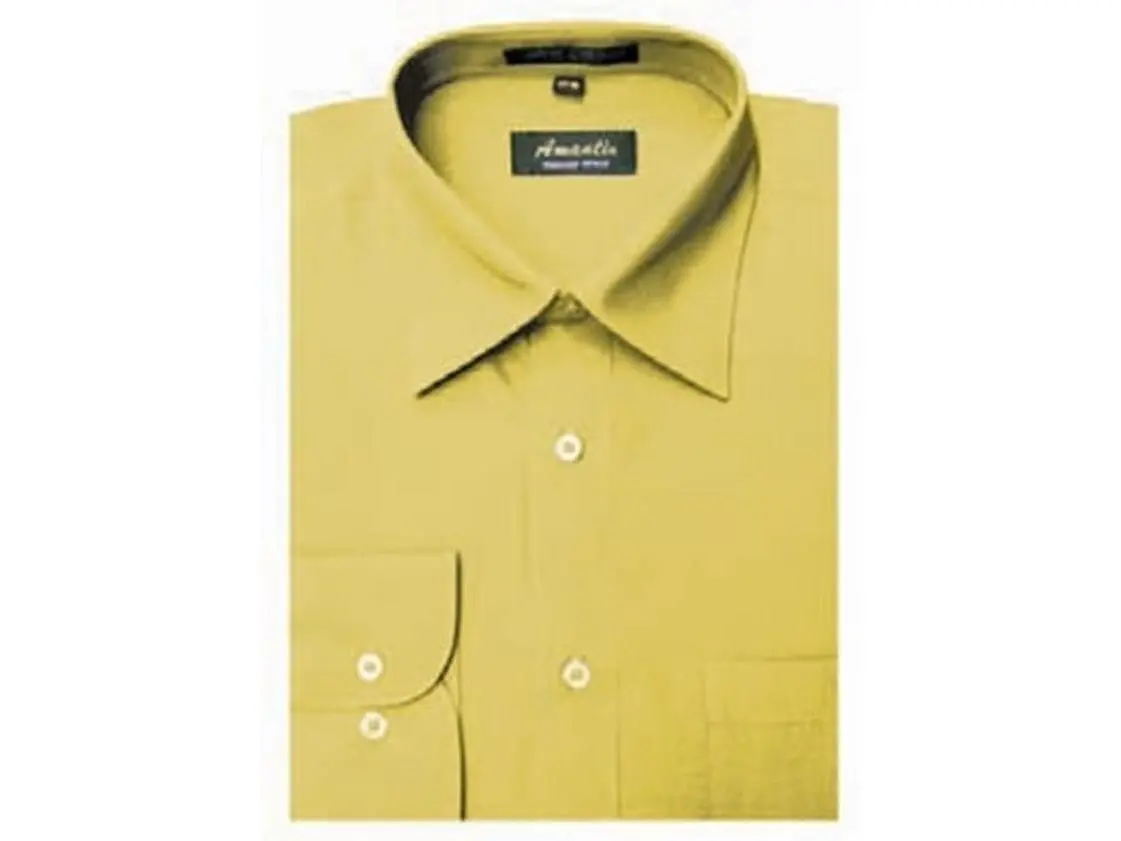 Amanti CL1019 Solid Fitted Mens Mustard Dress Shirt - 16 1/2x34-35 Size, Wrinkle-Free Polyester, Button-Front, Chest Pocket, Hemmed, Machine Washable Top, Menswear, Plain