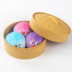 Mystery Rainbow Squishy Bun Fidget Toy | Slow Rising Stress Relief Squeeze Toy, Cute Emoji Dumpling Toy with Steamer Box for Kids Adults Anxiety Relief