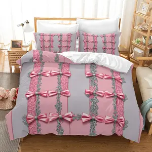 3-Piece Bedding Set, Bow Print Design, Digital Print Duvet Cover Set, Soft Comfortable Fabric, Suitable for Bedroom, Kids Room, Hotel, Soft Bedding Sets