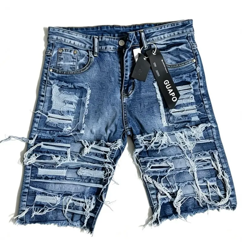 Men’s Distressed Stretch Denim Shorts, Casual Slim Fit Ripped Summer Shorts