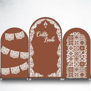 15-day Delivery Brown Cielito Lindo Arch Backdrop Cover with White Floral Border for Mexican Theme Party