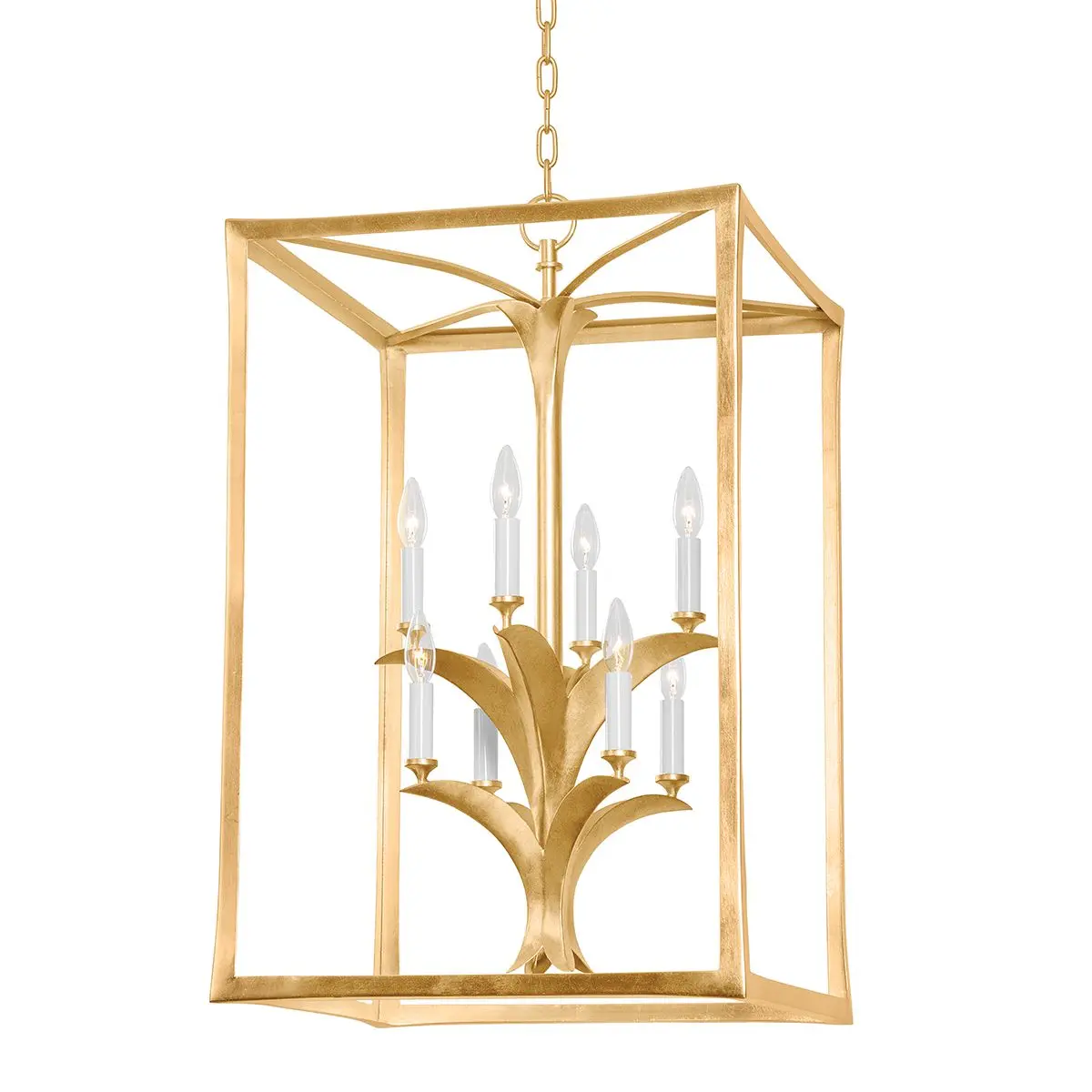 Large Bergamo Lantern - Vintage Gold Leaf Finish with Leaf-Shaped Candle Holders and Unique Cage Design