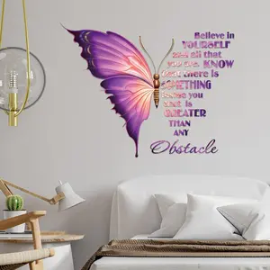 SURUIHK Inspirational Butterfly Wall Stickers 27x21 Inches Peel and Stick Decals Eco-Friendly Vinyl Motivational Quotes for Bedroom Living Room Office Decor