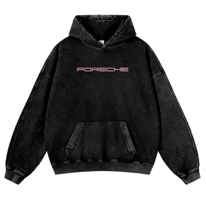 Berry Pink Supercar Front Print 380g Autumn VIntage Washed Hoodie Graphic Sweatshirt