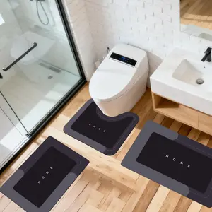 3 Piece Bathroom Rugs Set Super Absorbent Machine Washable Bath Mats Non Slip Backing with U-Shaped Toilet Mats Lid Cover Safe Easy Cleaning Bath Carpet for Floor Tub Shower (Black) bathroom floor mat nonslip quick dry