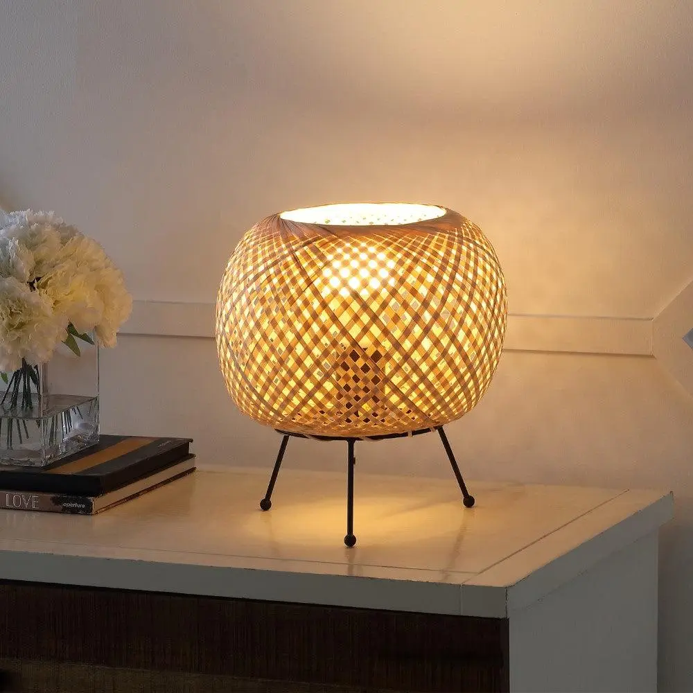 JONATHAN Y Palma Bohemian Rustic Iron-Rattan LED Mini Table Bedside Lamp with Smart Bulb, for Bedroom, Living Room, Dorms, Ambient Night Lights