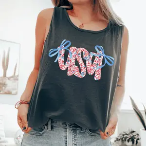USA Ribbons, Coquette, Fourth of July, America, Patriotic, USA Comfort Colors Tank Top, Women's Comfort Colors Tank Top