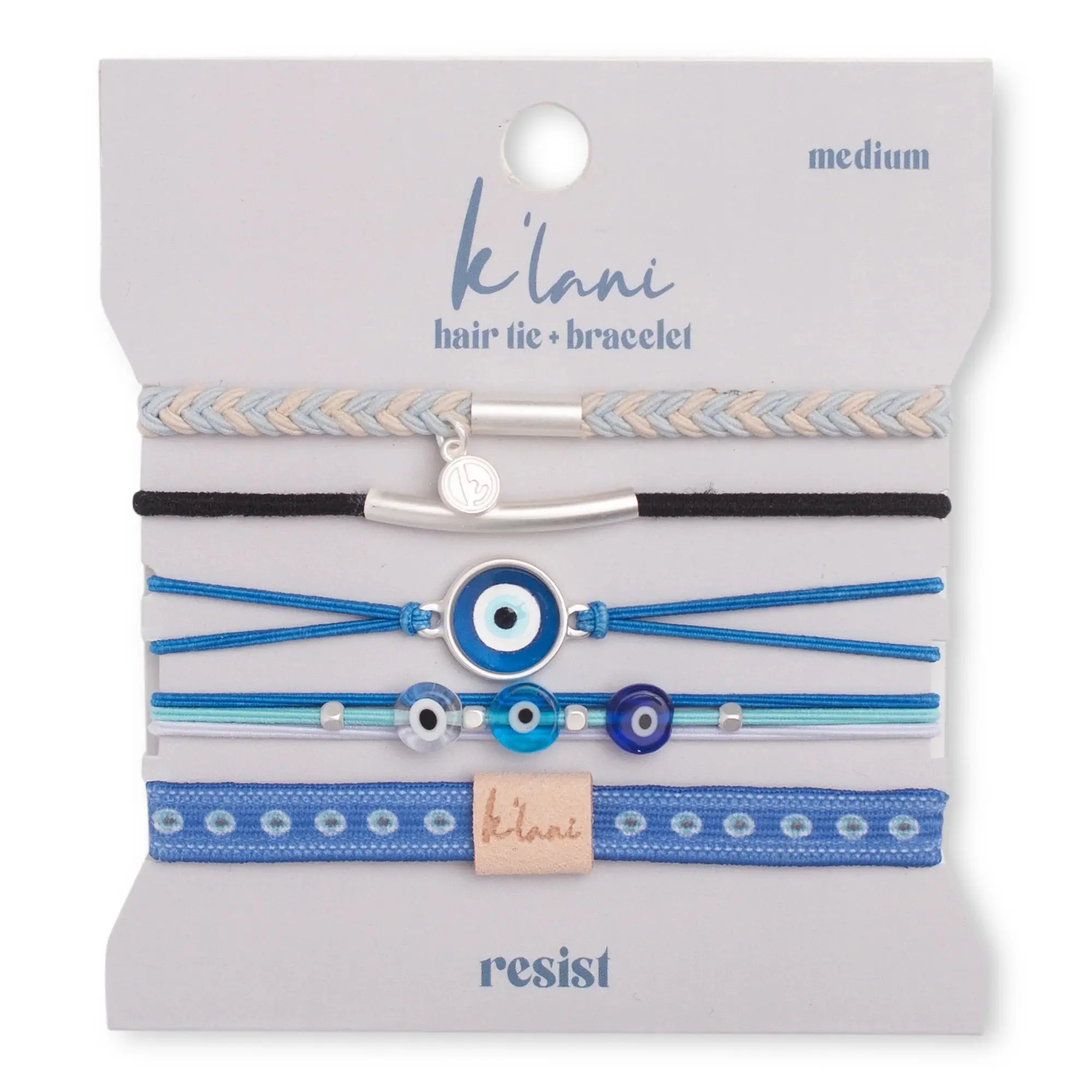 "Resist" Blue Evil Eye Hair Tie Bracelets
