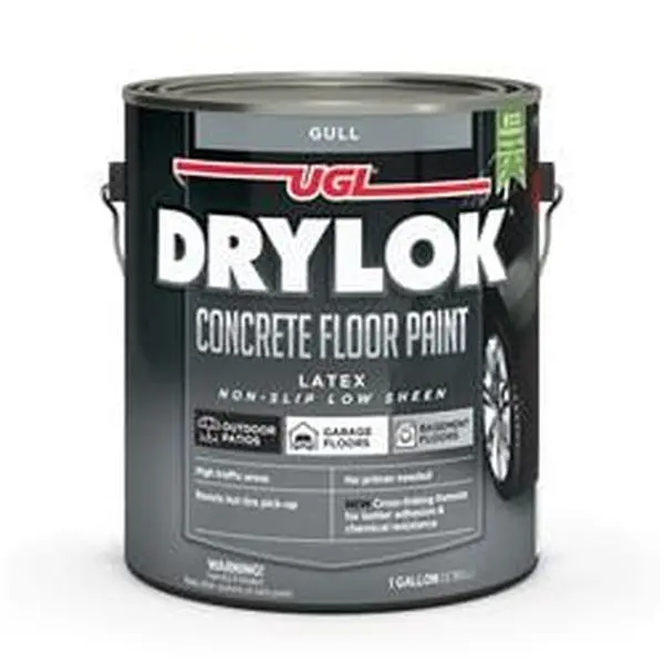 UGL 43213 Gull Concrete Latex Paint, 1 gal (300-400 sq ft per gal), for Basement & Garage Surfaces, Improved Adhesion, Non-Slip Finish