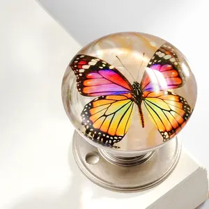 Unique Decorative Door Handle,Flower Animal Patterns Cabinet Handle,Nature Style Transparent Animals Doorknob,Retro Round epoxy Flower Door knobs,Creative Artistic Decor for Bedroom, Living Room, Office