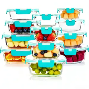 12-Piece Leak-Proof Food Storage Container Set (12 Containers + 12 Lids) - Airtight & Leak-Proof, BPA-Free, Oven/Microwave/Freezer/Dishwasher Safe, Stackable Kitchen Food Containers, Multi-Size Borosilicate Glass Leak-Proof Food Containers.