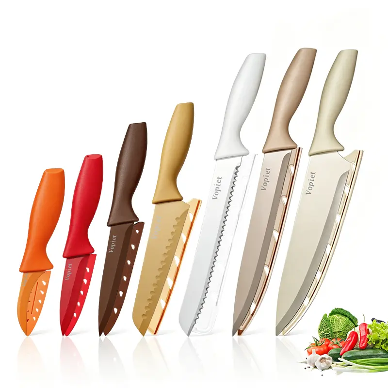14-Piece Kitchen Knife Set,Stainless Steel Cutlery Gift Set Including 7 Knives & 7 Blade Protective Sleeves,Rust-Resistant Durable Chef Knives for Meat,Vegetables,Fruit & Steak,for Cooking & Outdoor Use