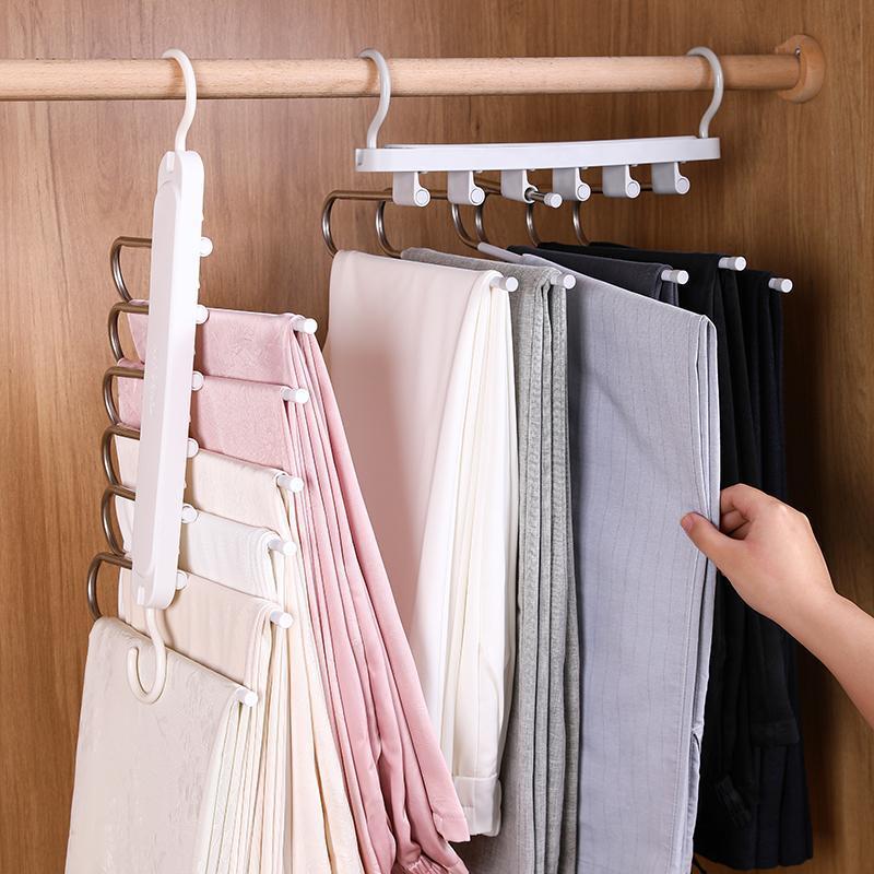 6-Layer Space-Saving Pants Hanger, Anti-Slip Multifunctional Rack for Jeans & Trousers,home essentials,home items organizer
