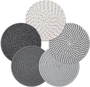 7 Inch Trivets for Hot Dishes, Pots and Pans, 5 Heat Resistant Pot Holders for Kitchen, Home Essentials, Hot Pads for Countertop and Table, Farmhouse Decor Vase Mats, Gray