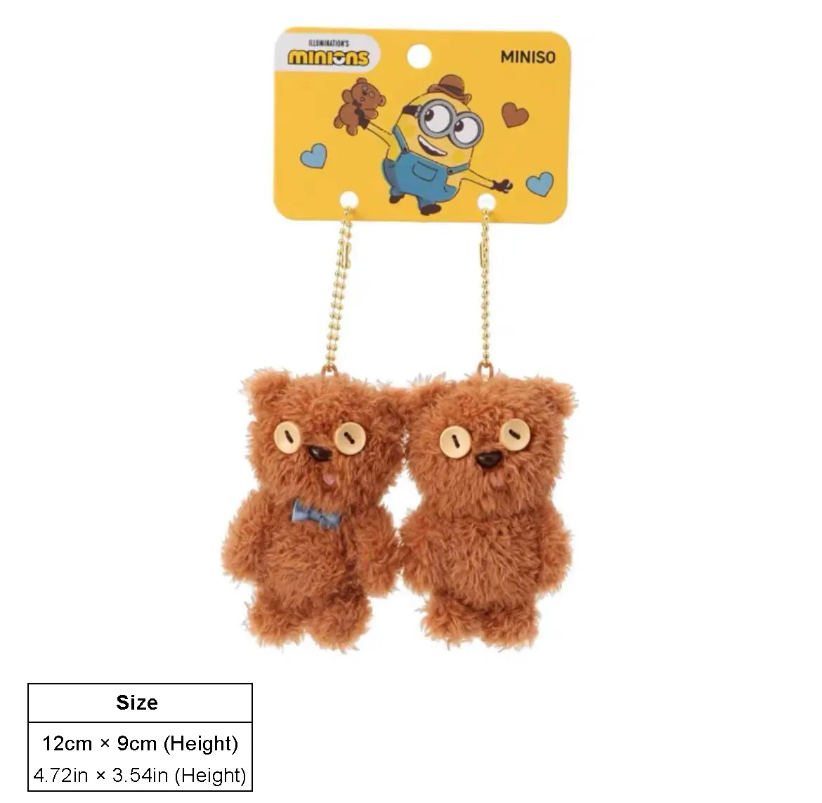 MINISO Minions Series TIM Double Plush Pendant - Authentic Keychain Charm, Unisex Collectible Stuffed Toy, 2-In-1 TIM Bear Soft Doll Keychain, Cute Multi-Purpose Fluffy Fabric Accessory, Compact Backpack/Desktop Decor