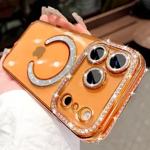 Sparkling Rhinestone Magnetic Phone Case for iPhone 17 Air 16 15 14 13 12 11 Plus Pro Max, Anti-Drop Shockproof Fashion Women's Cover
