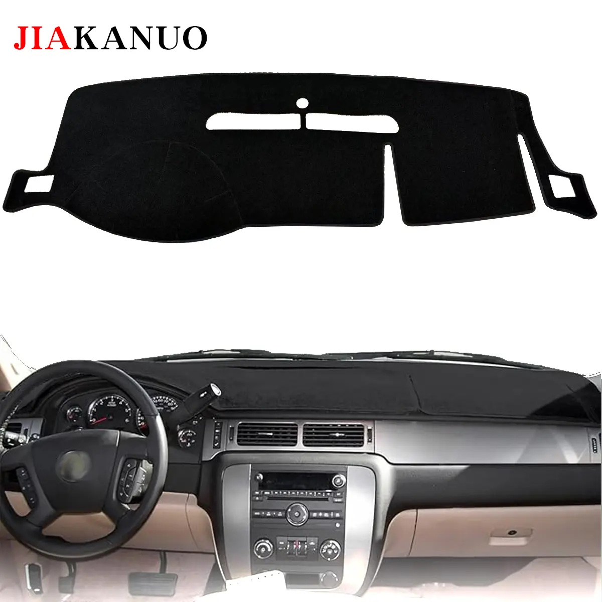 JIAKANUO Dashboard Cover Mat for 2007-2014 Chevrolet Tahoe Suburban/GMC Yukon XL&2007-2013 Chevy Avalanche Silverado 1500 2500 3500 LTZ/GMC Sierra SLT Denali Accessories Upgrade  black polyester Dash Cover, Car Interior, Automotive