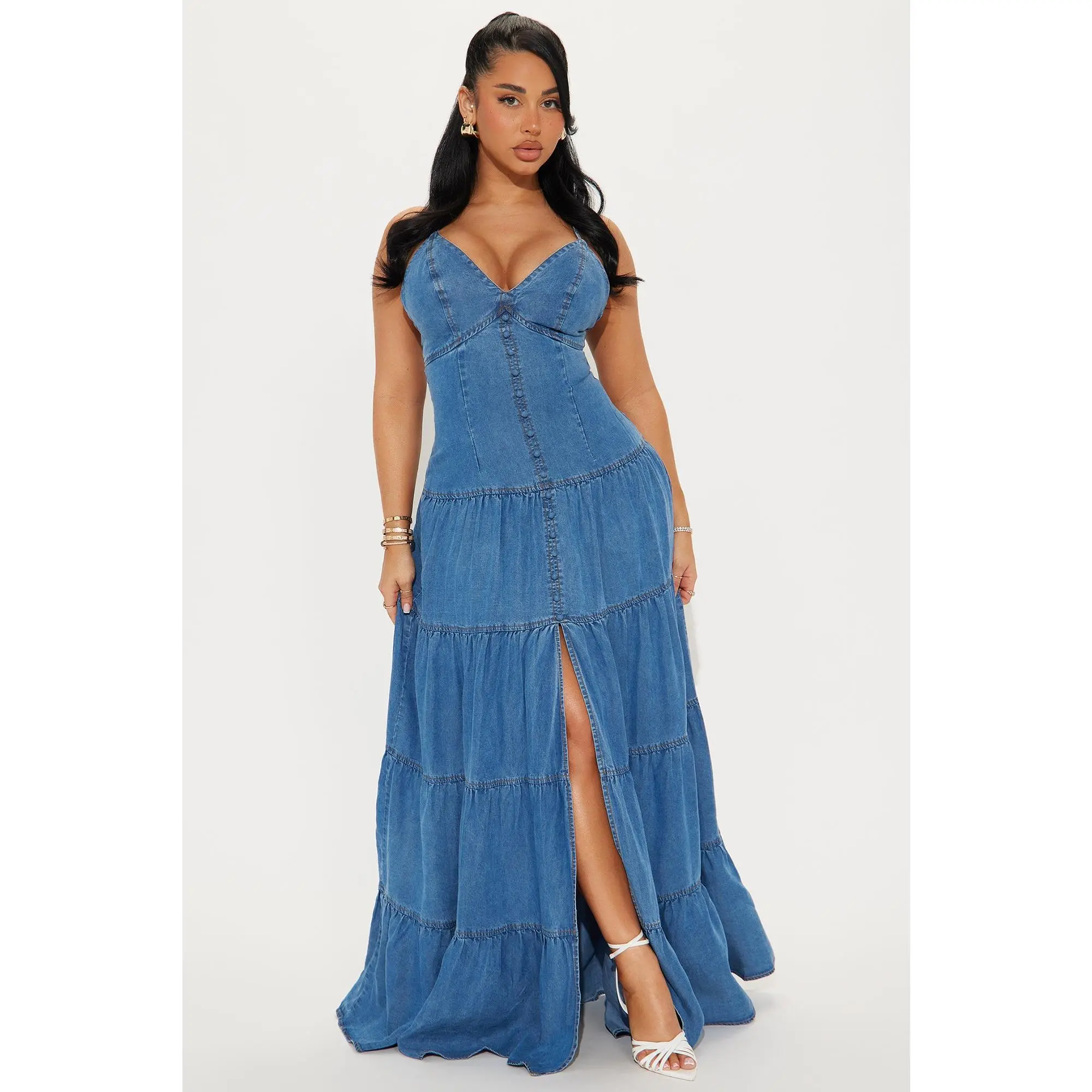 Serena Denim Maxi Dress - Medium Wash