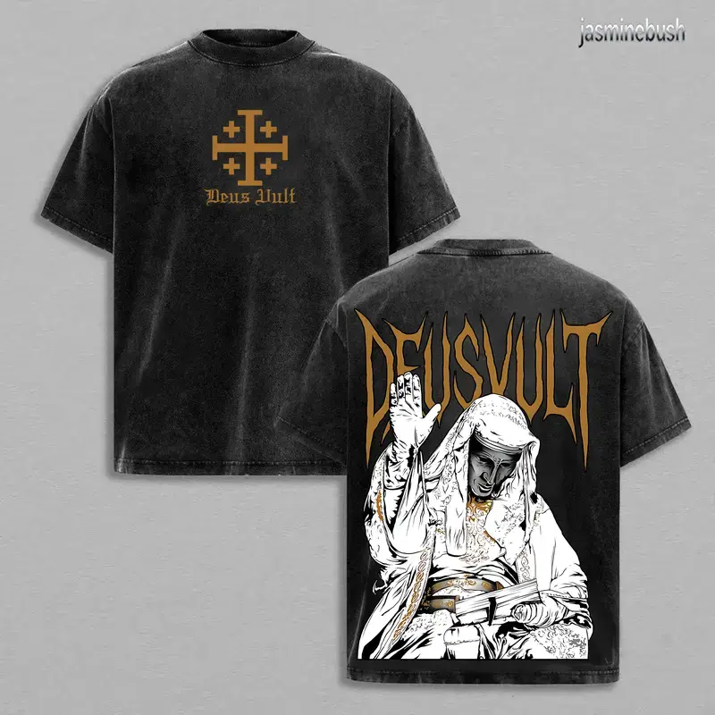 Deus Vult T-Shirt: Vintage Crusader Graphic Tee, Oversized Fit