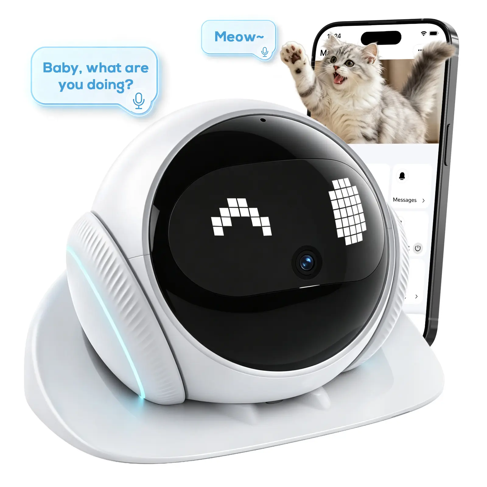 AI Pet Camera Robot, Wireless 1080P Smart Camera with App Control, Two-Way Audio, Auto Patrol, Dual-Band WiFi (2.4/5GHz), Rechargeable Battery for Home & Pet Monitoring