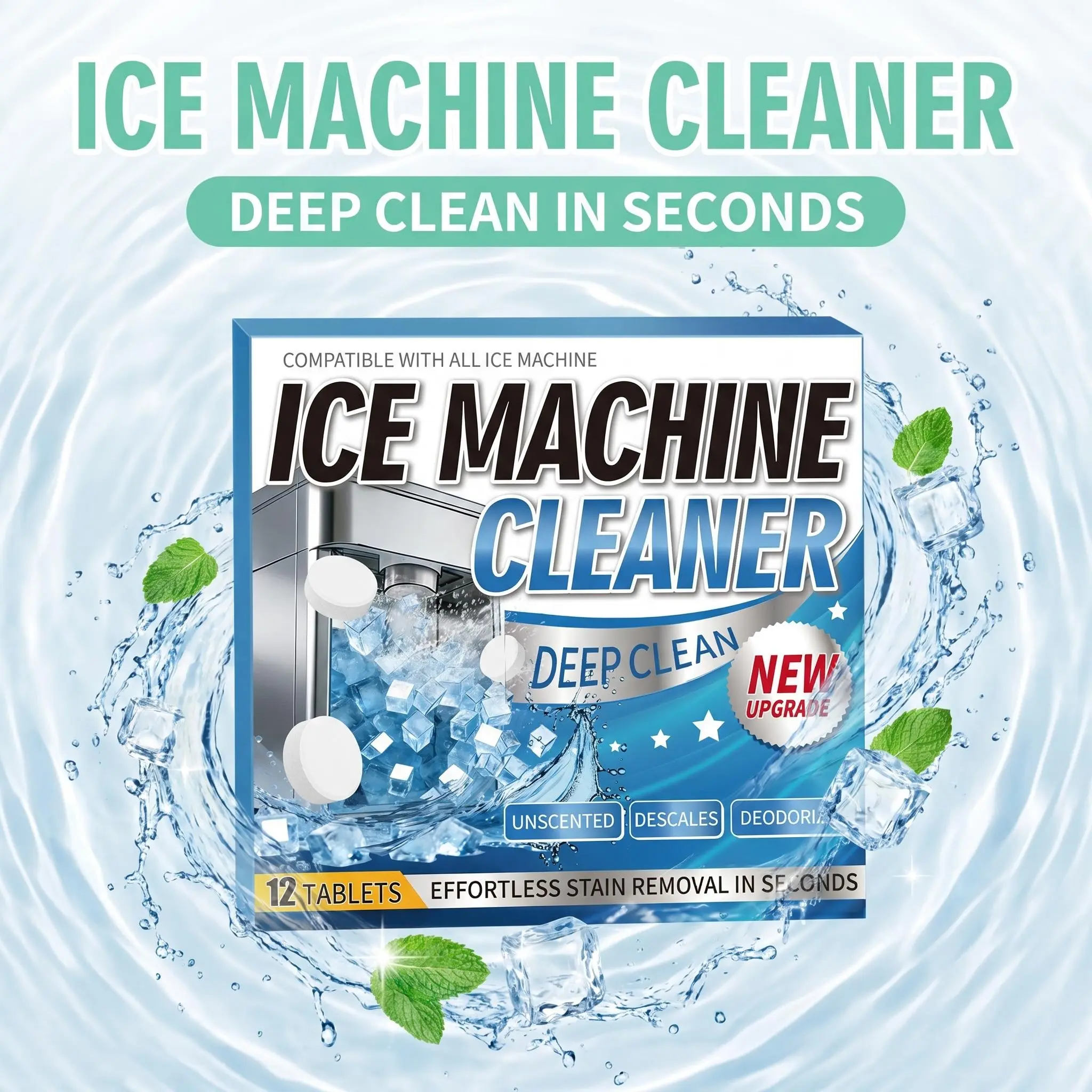 Household All-Purpose Cleaners Box – 12 Pieces/24-Pack/36-Pack Stainless Ice Machine Cleaning Tablets, Natural Enzyme Cleaner & Descaler, Citric Acid Dishwasher Descaler, Drain Opener, Diatomaceous Earth, Mop Soap, Freshener, Multi-Purpose Solution summer