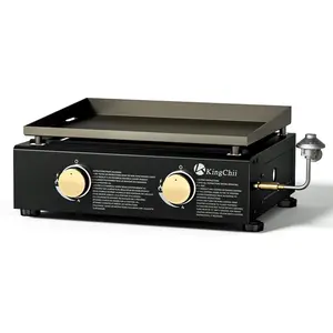 KingChii Portable Outdoor Griddle Grill,  Propane Flat Top Grill with Adjustable Heat Control, Side Shelves & Wheels