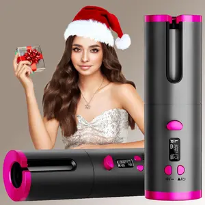 Automatic Rotating Curling Iron, Heated Curler, 1 Count Cordless Rechargeable Hair Curler with 6 Temperatures, Portable Hair Styling Tool for Women